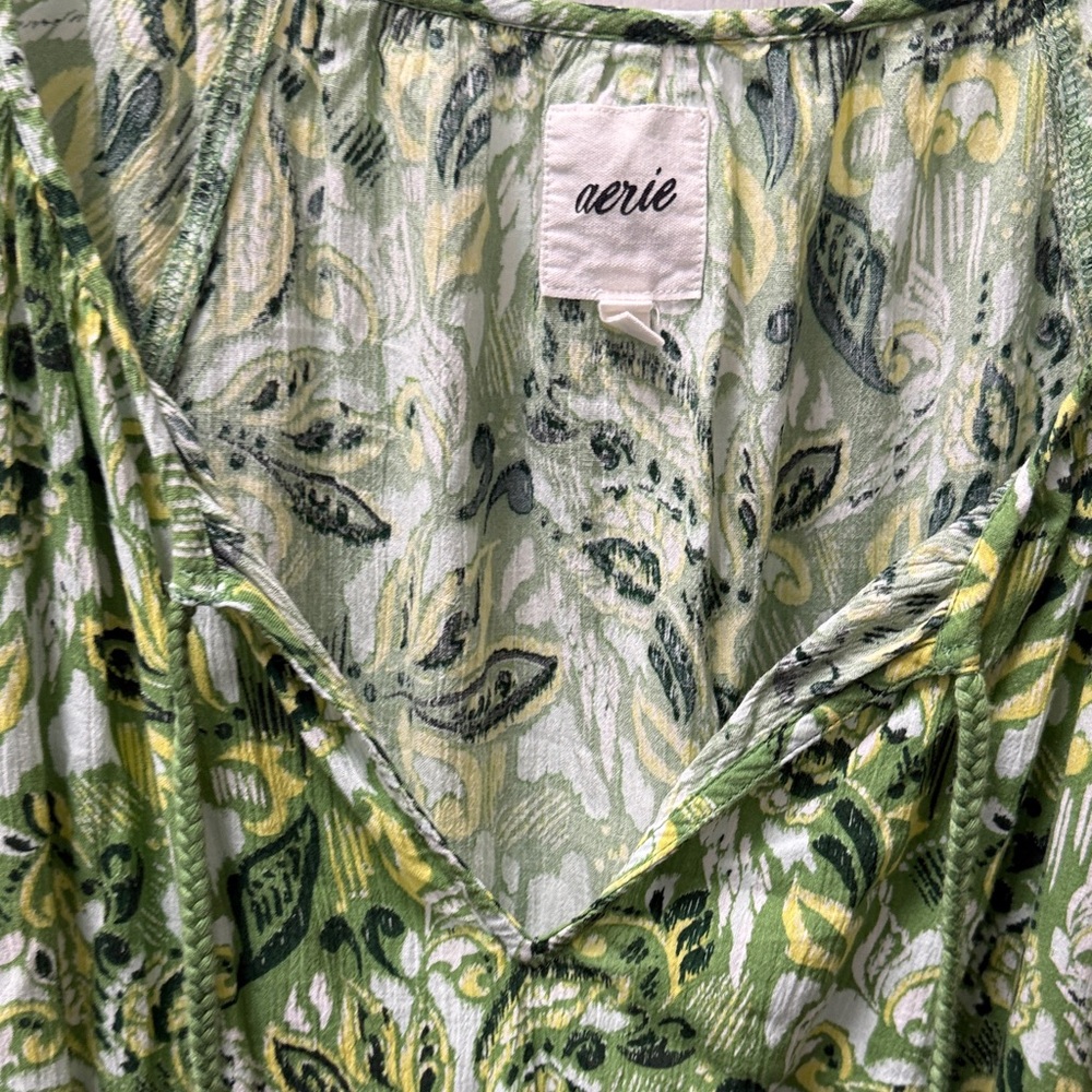 Aerie Green, white, & yellow printed fun dress - Picture 4 of 9
